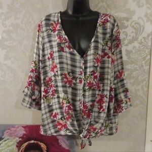 Wishful Park Floral Plaid Blouse  XL
